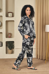 Shattered Satin Black Night Suit