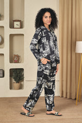 Shattered Satin Black Night Suit