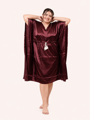 Wine Satin Kaftan Nightgown