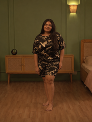 Black Abstract Print Short Night Suit
