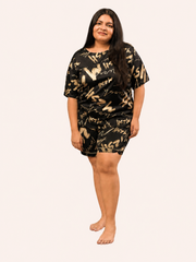 Black Abstract Print Short Night Suit