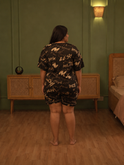 Black Abstract Print Short Night Suit