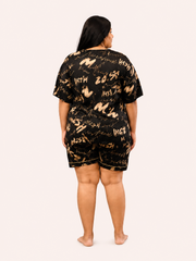 Black Abstract Print Short Night Suit