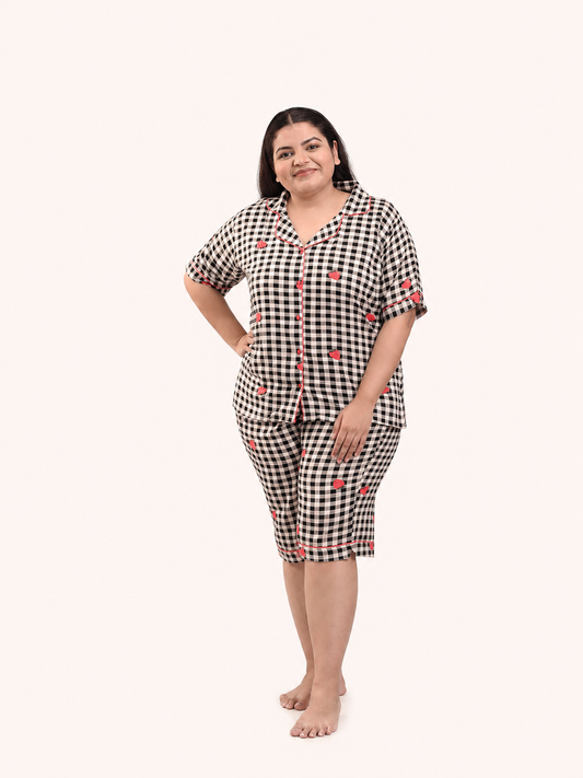 Black Check Capri Night Suit