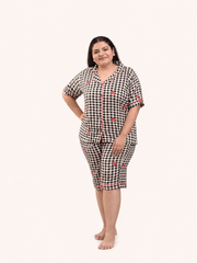 Black Check Capri Night Suit