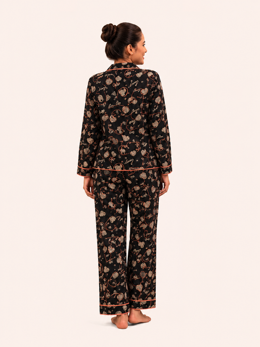 Black Heart Print Night Suit