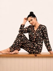 Black Heart Print Night Suit