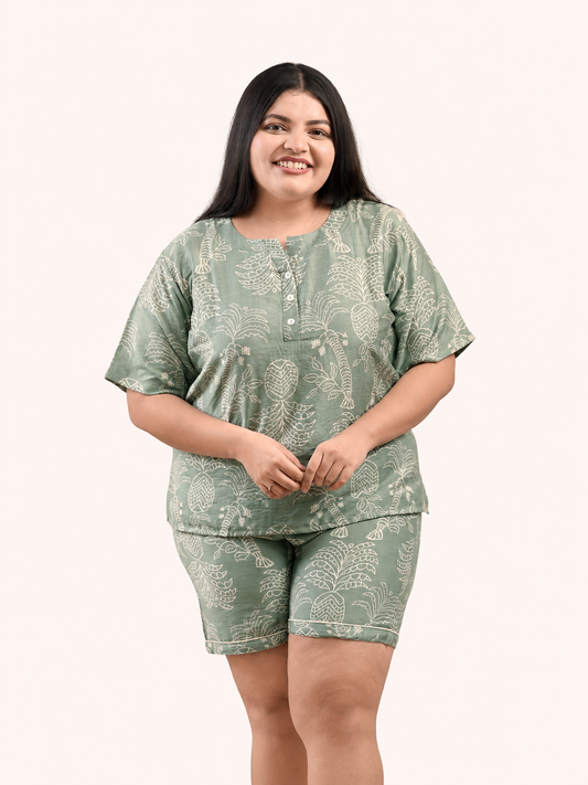 Green Coconut Linen Night Suit