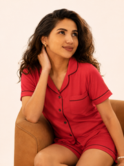 Cherry Red Short Night Suit