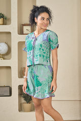 Verdant Whisper Ruffle Shorts Set