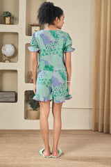Verdant Whisper Ruffle Shorts Set