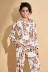 Shattered Satin Terracotta Night Suit