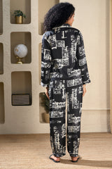 Shattered Satin Black Night Suit