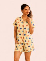 Mustard Polka Dot Short Night Suit