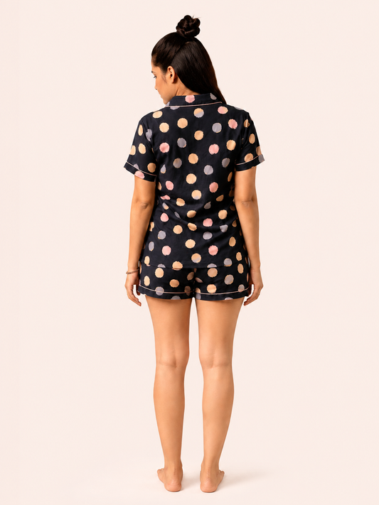 Navy Polka Dot Short Night Suit