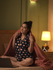 Navy Polka Dot Short Night Suit