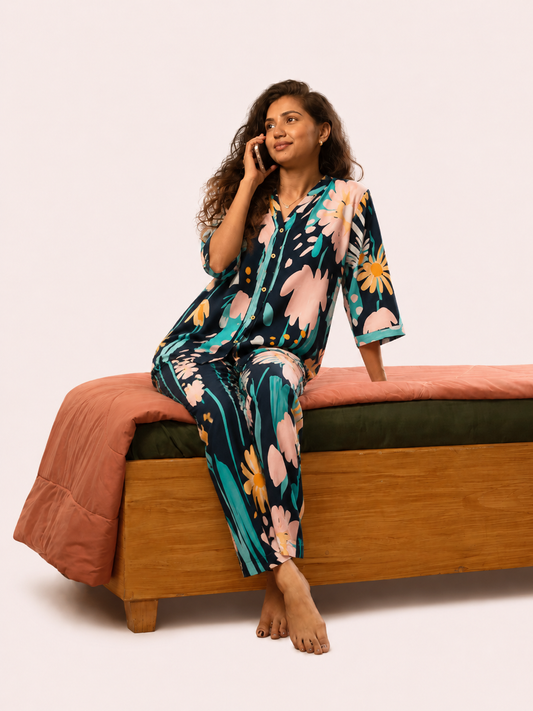 Navy Blue Floral Co-ord Set