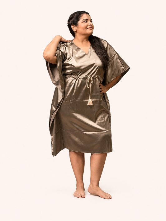 Olive Green Satin Kaftan Nightgown
