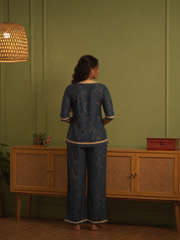 Royal Blue Bow Print Night Suit