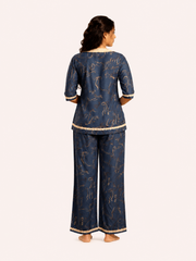 Royal Blue Bow Print Night Suit