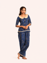 Royal Blue Bow Print Night Suit
