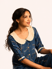 Royal Blue Bow Print Night Suit