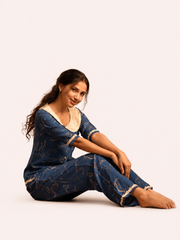 Royal Blue Bow Print Night Suit