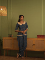 Royal Blue Bow Print Night Suit