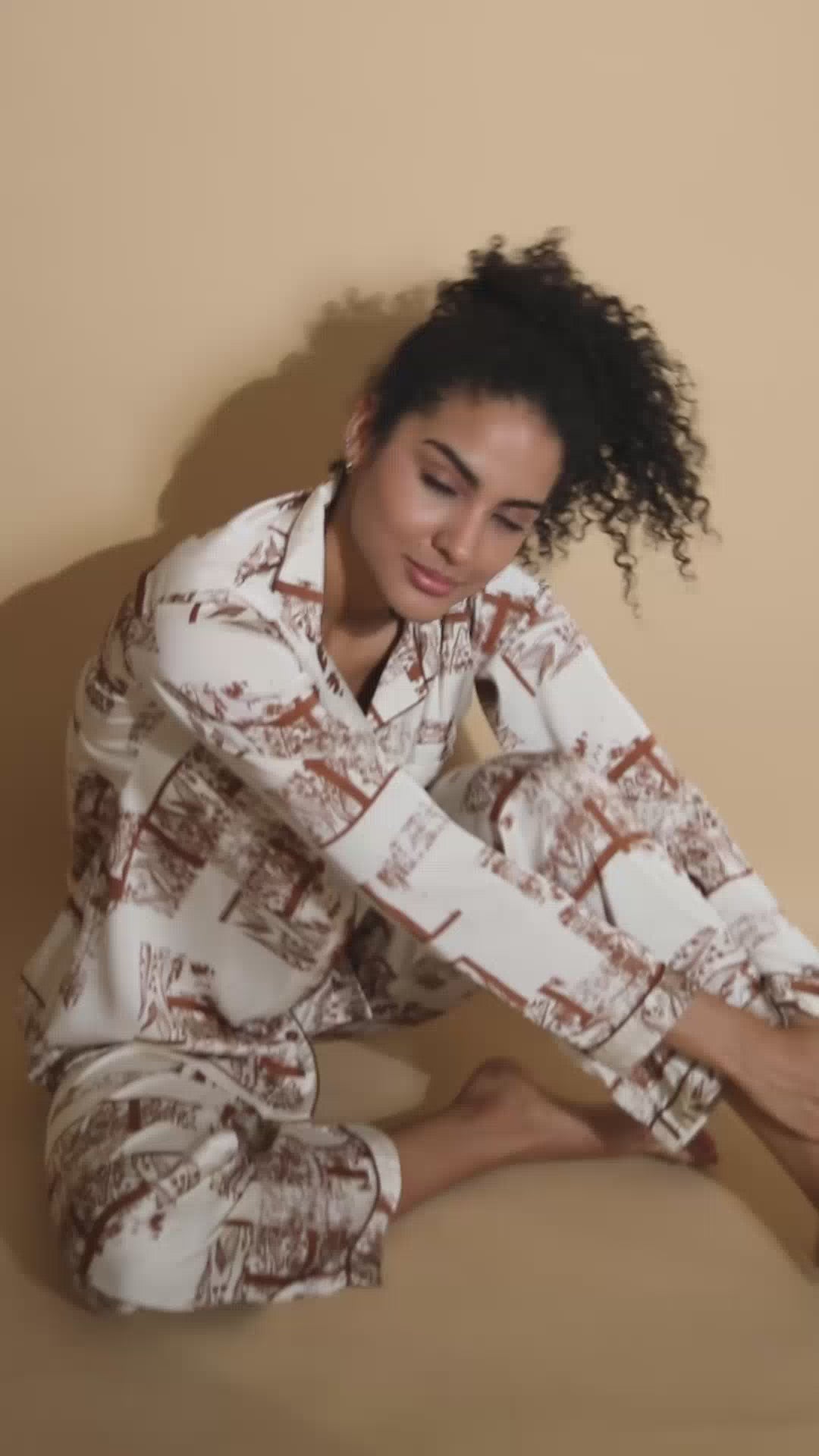 Shattered Satin Terracotta Night Suit