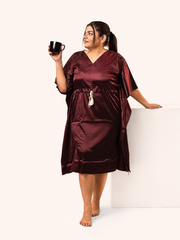 Wine Satin Kaftan Nightgown