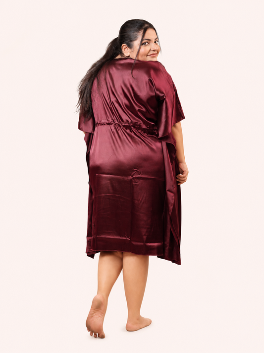 Wine Satin Kaftan Nightgown