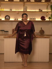 Wine Satin Kaftan Nightgown